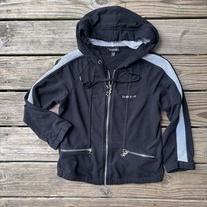 Bebe Zip Fromt Hoodie with Rhinestones and Mesh